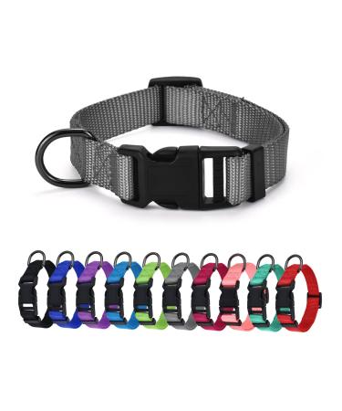 Audwud thick nylon neck band classic adjustable dog collar in several colors suitable for small medium and large dogs 4 sizes XS: 25-36 cm Flint gray