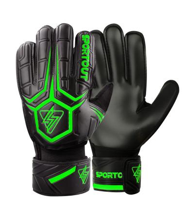 Sportout goalkeeper gloves with finger save football gloves goalkeeper gloves men 4mm latex for children adults and young people black-green 5
