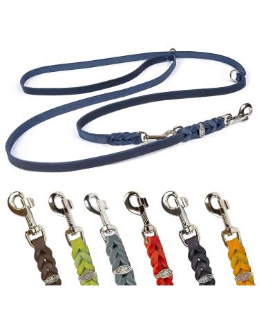 COPCOPET-fat leather line for dogs-3-way adjustable dog leash made of soft leather with carabiners & fittings made of chrome-braided leash 100% handmade in Germany (2.40m x 15mm | blue) 2.40 m x 15 mm blue