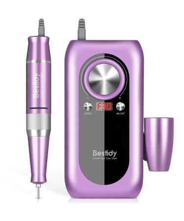 Bestidy Nail Drill Machine,30000rpm Professional Rechargeable Nail Drill Kit with Phone Power Bank Portable Electric Acrylic Nail Tools for Exfoliating,Grinding,Polishing (Purple)