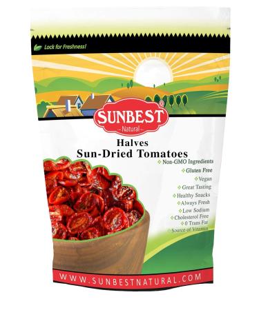 Sunbest Natural - Sun Dried Tomatoes Halves, Ready-to-Eat Tomatoes Fresh Mix, Sun Dried Tomato for Cooking and Snacking, Non-GMO and Kosher Vegan Food Packs, Vegan Gifts in Resealable Bag, 2 lbs