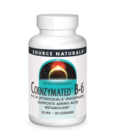 Source Naturals Coenzymated B-6 25mg P-5 Pyridoxal-5 Phosphate Fast-Acting Quick Dissolve Sublingual Vitamin Supports Amino Acid Metabolism - 30 Lozenges