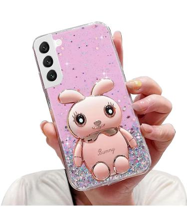 Tivenfezk nadoli for samsung galaxy s23 hare hidden stand shell caricature glitter rabbits stand soft silicone bling cell phone case transparent protective cover samsung galaxy s23 pink