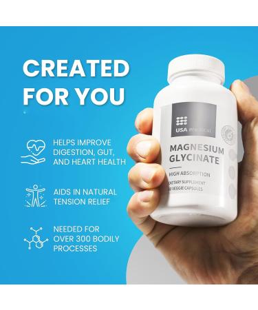 USA Medical Magnesium Glycinate Capsules | High-Absorption Formula for Optimum Health | Supports 300+ Bodily Processes | 60 Veggie Caps - Buy Online on GoSupps.com
