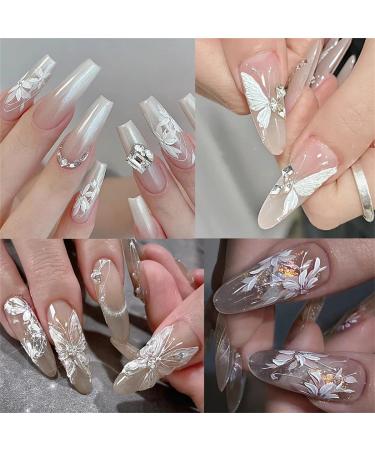 White Flowers Nail Art Stickers | 5D Self-Adhesive Floral & Butterfly Decals for DIY Manicure | 4 Sheets of Embossed Nail Design - Buy Online on GoSupps.com