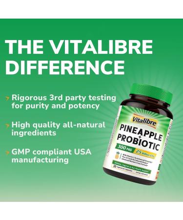 Vitalibre Pineapple + Probiotic 300 mg 25 Billion CFUs 13 Strains Natural Vitamin C Powerful Antioxidants for Immunity Vaginal Gut Health 30 Vegan Capsules Non GMO - Buy Online on GoSupps.com