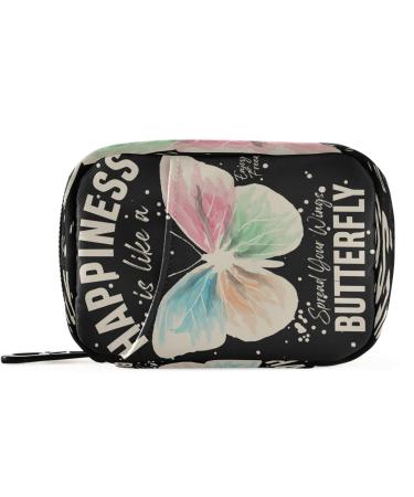 Pfrewn Pill Organizer Case 7 Day Watercolor Butterfly Quote Splatters Vintage Travel Pill Box with Zipper Portable Small Weekly Vitamin Medicine Supplement Holder Pouch Bag