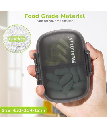 MEACOLIA Travel Pill Organizer - Portable Daily Pill Box with 8 Compartments for Vitamins Supplements & Medicines - Easy Open Design (Clear Black - Buy Online on GoSupps.com