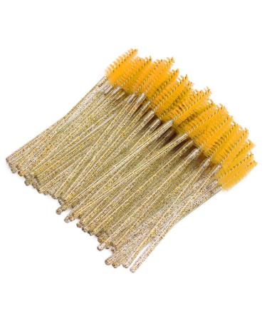 Disposable Eyelash Brushes 50 Pieces Nylon Make-up Brushes Mascara Sticks Eyelashes Eyebrows Disposable Portable Brush (Yellow)