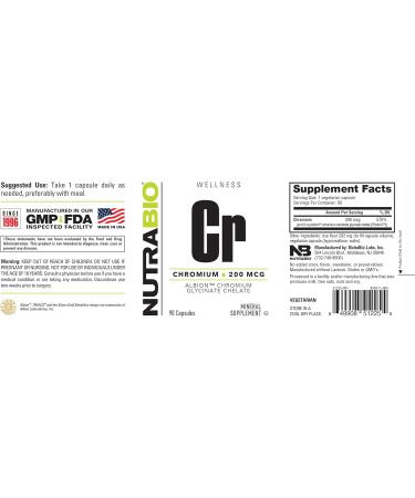 NutraBio Chelated Chromium GFT - 200 mcg - 90 Vegetable Capsules - Buy Online on GoSupps.com