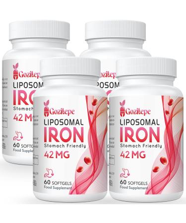 Liposomal iron 42 mg (iron sulfate) - with folic acid and vitamin B12-60 capsules for the immune system energy & blood formation - highly bio -availability iron supplements (4pack)