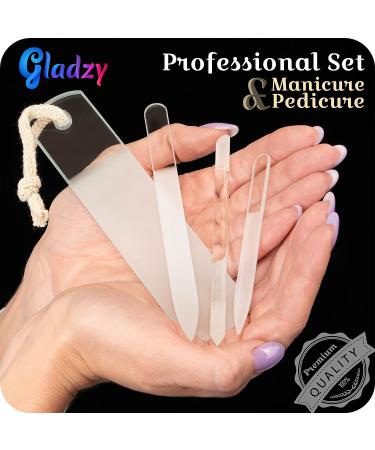 GLADZY Czech Glass Nail File Set & Callus Remover - Professional Manicure & Pedicure Care Kit with Cuticle Pusher - Double-Sided Etched Surface for Precision Filing - EU Quality - Buy Online on GoSupps.com