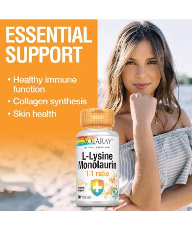 Solaray L-Lysine Monolaurin 1:1 Ratio - 60 Vegetarian Capsules for Immune Support - Buy Online on GoSupps.com