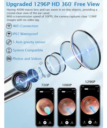 KIEUIENK Ear Wax Removal Tool with Light and Camera - 1296P HD Ear Cleaner with Professional Curette Set - for iOS & Android - Buy Online on GoSupps.com
