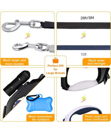 WOT I Retractable Dog Lead 8M Extendable Dog Lead with LED Flashlight for Medium Large Dogs up to 50kg with Button Break&Lock System Comfortable Ergonomic Hand Grip Waste Dispenser Bags Included - Buy Online on GoSupps.com
