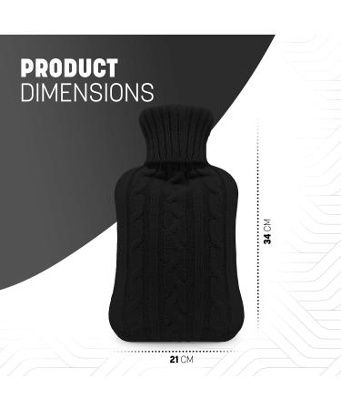 KEPLIN Cosy Hot Water Bottle with Knitted Cover - Relieves Body Aches & Pains Washable Safe & Durable Heating Pad - Ideal Cosy Nights & Gifts - Large 2L (Black) Black Knitted - Buy Online on GoSupps.com