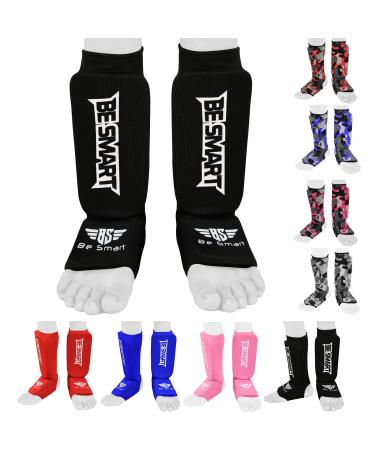 BS Kids Shin and Instep Guards for MMA Leg Foot Protection Muay Thai Kickboxing Protection X Black XXXS (3 to 8 Years)