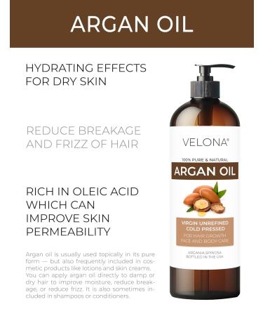 Buy Velona Argan Oil 32 Fl Oz - 100% Pure & Natural Moroccan Oil for Hair Growth Skin & Nail Care | Unrefined & Cold Pressed with Pump - Buy Online on GoSupps.com
