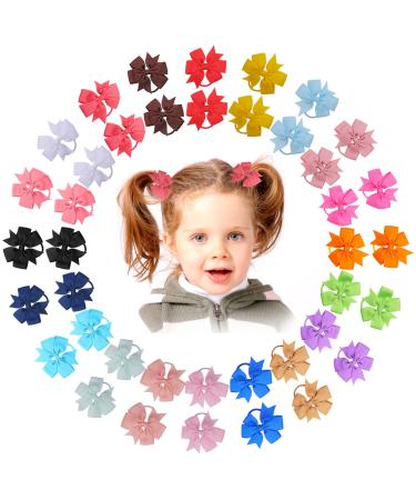 40PCS Baby Bow Hair Ties Toddler Hair Tie with Bows Mini Hair Bow Elastics Ponytail Holders Pigtails Rubber Bands Hair Ties for Toddler Girls