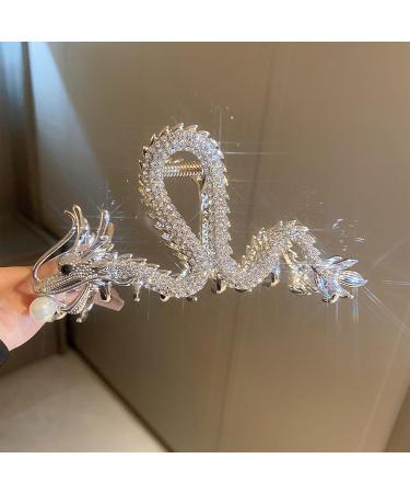 amangul Shining Dragon Shape Hair Claw Hot Girls Cheongsam Chinese Style Dragon Ponytail Hair Clip for Woman(2 Grippers Silver Dr) - Buy Online on GoSupps.com