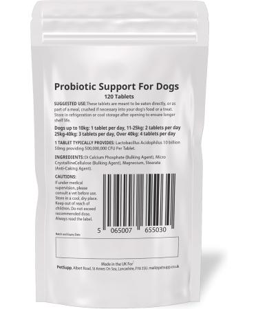 PetSupp Probiotics for Dogs Good Stomach & Gut Health 120 Probiotic Tablets Handy Re-Sealable Bag. - Buy Online on GoSupps.com