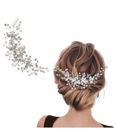 Flower Bride Wedding Hair Vine Silver Pearl Rhinestone Hair Accessories Bridesmaid Hair Clip Tiara Crystal Headpieces Bridal Prom Headband for Women Girls Hair Piece