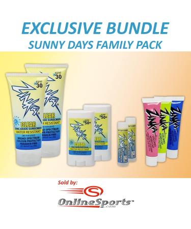 Zinka Sunny Days Family Pack - SPF 30/50 Sunscreen for Face Body & Lips | UVA/UVB Protection | Water Resistant & Paraben-Free | Includes Nosecoats Lotions Face Sticks & Lip Balms - Buy Online on GoSupps.com