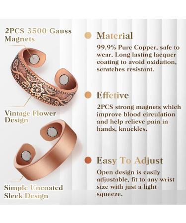 Lymphatic Drainage Copper Rings for Women - Magnetic Detox Ring Gift | Pure Copper Jewelry (Vintage Flower Design) - Buy Online on GoSupps.com