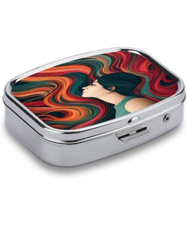 Colorful Hair Print Pill Box for Women | 2 Compartment Portable Medicine Organizer | Decorative Metal Pill Case for Pocket & Purse - Buy Online on GoSupps.com