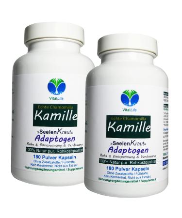 Chamomile Chamomilla 360 (2x180) chamomile flowers capsules - stomach & intestine adaptogen + soul cabbage for relaxation - no extract - not highly dose - pure nature - without additives.27120-4 64.8 g (2 pack)