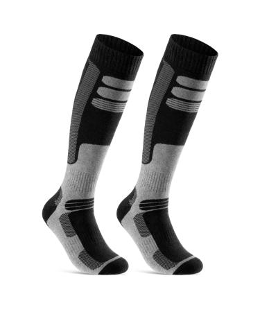 2 pairs of ski socks for men and women ski knee highs breathable 35-38 black | black