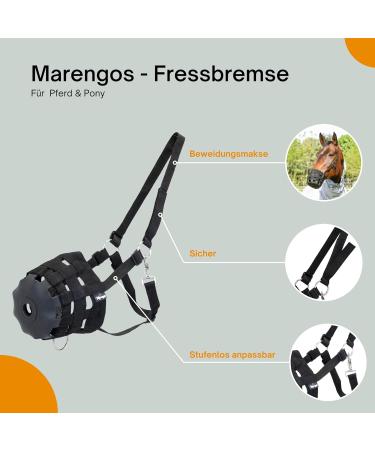 Marengos Fressbremse Horse & Pony Muzzle | Adjustable Black Muzzle for Shetland Pony and Warmbloods | Control Grass Consumption & Assist with Health Issues - Buy Online on GoSupps.com