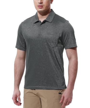 Gopune Men's Short Sleeve Polo Shirt | Quick Dry Outdoor Golf Shirt with Pocket - Deep Grey (Size Large) - Buy Online on GoSupps.com