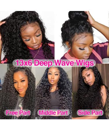 CHEETAHBEAUTY 30 Inch Deep Wave 13x6 HD Lace Front Wig | Brazilian 10A Grade Curly Human Hair Wig for Black Women - Pre Plucked with Baby Hair | 180% Density Natural Black - Buy Online on GoSupps.com