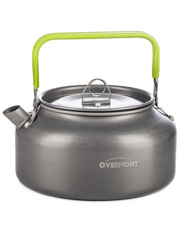Overmont Camping Kettle Camp Tea Coffee Pot Aluminum 42 FL OZ Outdoor Hiking Gear Portable Teapot Lightweight with Silicon Handle 1.2Medium