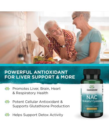 Swanson NAC N-Acetyl Cysteine 600mg Capsules - Antioxidant & Liver Support Supplement - Buy Online on GoSupps.com