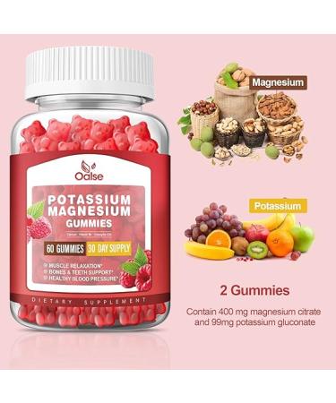 High Absorption Potassium Gluconate 99mg & Magnesium Citrate 400mg Gummies - 60 Count | Chewable Raspberry Supplements for Adults & Kids - Buy Online on GoSupps.com