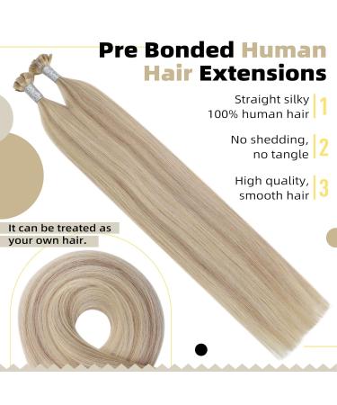 UGEAT Bonding Extensions - Blond Highlights Real Hair Ash Blond Flat Tip Extensions 22 Inch (55 cm 50g 50 pcs) #18/613 & #18P613 - Long-lasting High Quality - Buy Online on GoSupps.com