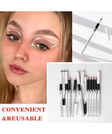 12Pcs White Eyeliner Pencil Professional Highlighter Eye Liner Pen Pencil Long-Lasting Waterproof Soft Strokes Eyeshadow Eye Silkworm Pencil Eye Brightener Stick Beauty Makeup Tool Swipe Easily Easy to Color - Buy Online on GoSupps.com