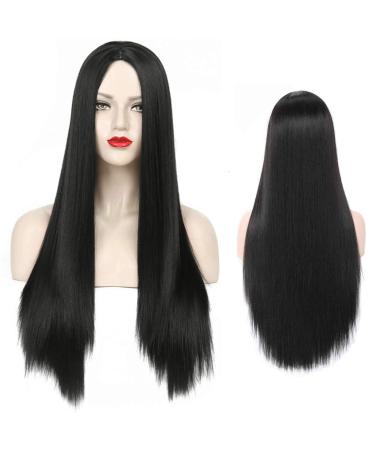 Sawekin 29.5" 75cm Long Black Wigs for Women Long Straight Synthetic Black Wigs for Party Cosplay Halloween Anime(B-Black)