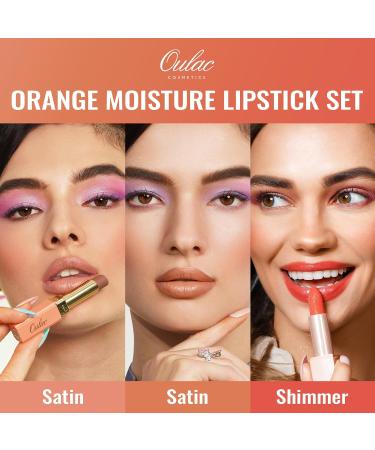 Oulac Lipsticks Set for Women - Orange Lipstick Kit Creamy Texture Hydrating Lip Vegan&Gluten-free Include Sensual Glow Satin Lipstick and Metallic Shine Lipstick (SG04+SG05+PG04) - Buy Online on GoSupps.com