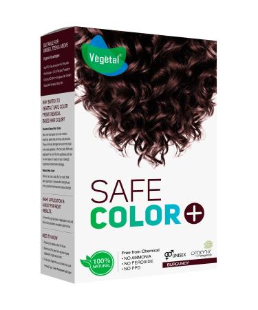Vegetal Safe Hair Color -Burgundy 100gm - Certified Organic Chemical and Allergy Free Bio Natural Hair Color with No Ammonia Formula for Men and Women