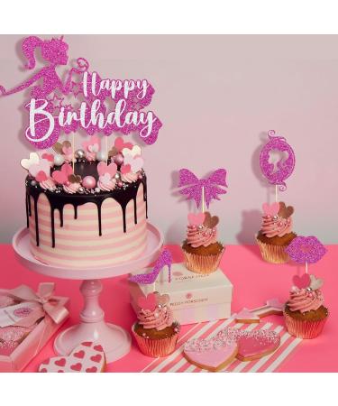 SKJIAYEE 25 Pcs Hot Pink Girls Birthday Cake Topper Pink Princess Cupcake Toppers Set Decorations for Kids Girls Women Birthday Party Pink Girls Theme Birthday Party Supplies - Buy Online on GoSupps.com