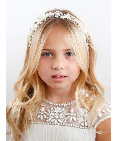 SWEETV Ivory Tulle Flower Girl Headpiece with Pearls - Perfect for Weddings, Birthdays, and First Communion - Buy Online on GoSupps.com