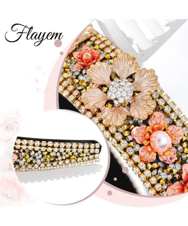 Flayem Rhinestone Flower Headband Glitter Padded Wide Hair Band Bridal Wedding Hair Hoop Accessories for Women and Girls (Gold) - Buy Online on GoSupps.com