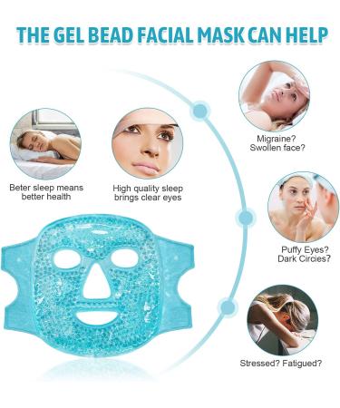 KOLTECH Reusable Gel Beads Face and Eye Mask Gift Kit - Hot & Cold Therapy for Migraine, Pain Relief, Puffiness - Sinus Pressure, Acne, Headaches - Blue - Buy Online on GoSupps.com
