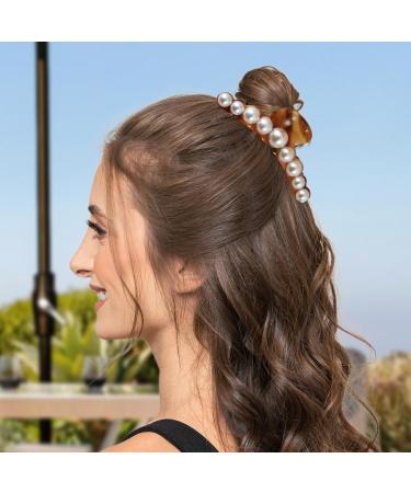 Hair Pearls Claw Clips | Strong Hold Jaw Clips Hair Barrette Clamps Long Jaw Clips Barrettes Fancy Pearl Hair Accessories For Women Girls Styling - Buy Online on GoSupps.com