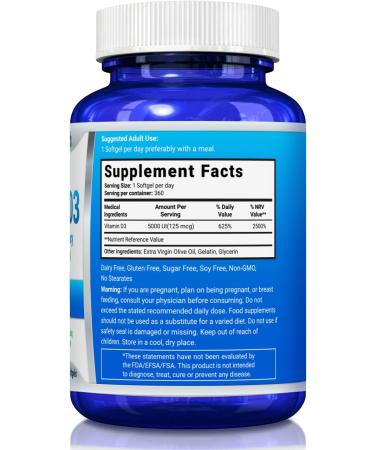 YounGlo Research Vitamin D3 5000 IU Softgels - Bone & Immune Support (360 Count) - Buy Online on GoSupps.com