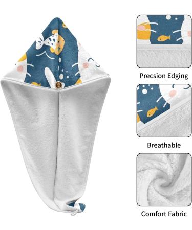 Cute Cat Fish Hair Towel 2 Pack - Super Absorbent Quick Dry Hair Turbans for Women & Girls - Buy Online on GoSupps.com