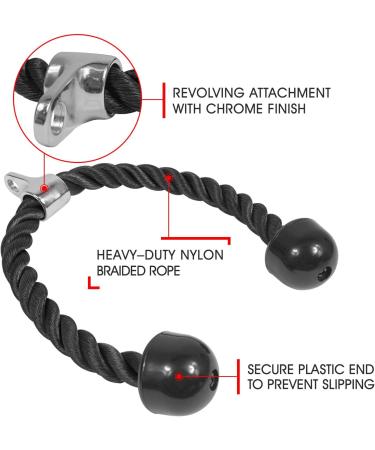 Yes4All Deluxe Tricep Rope Cable Attachment 27 inch Black | Gym Exercise Machine Attachment with Carabiner - Buy Online on GoSupps.com